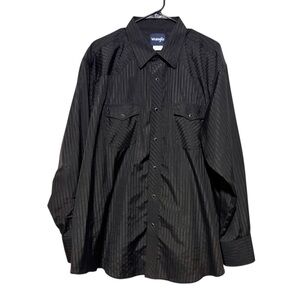Wrangler Men's Black Striped Yoked Snap-front Shirt